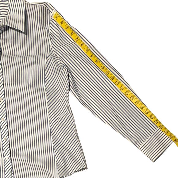 TALBOTS Size 16 Wrinkle Resistant Blue White Stripe Button Down Shirt Stretch - Picture 7 of 8